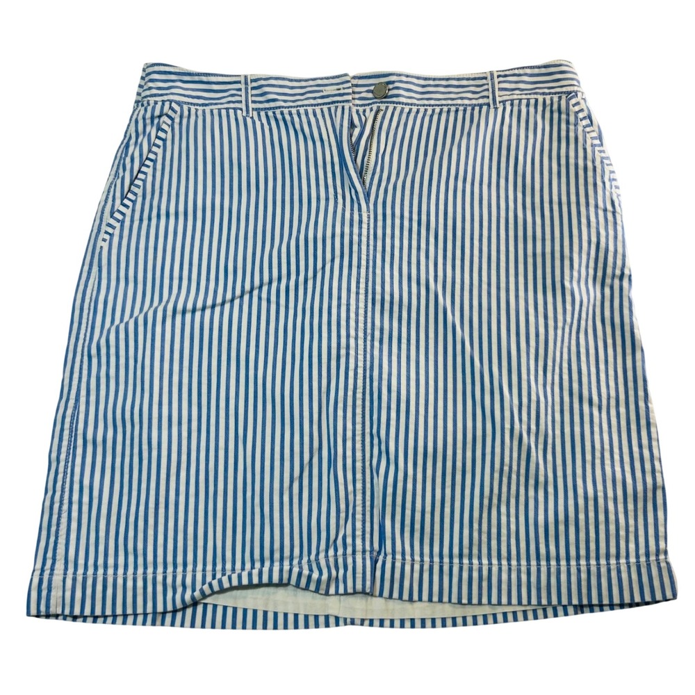 Talbots Blue White Striped Cotton A-Line Skirt Womens Size 14 Nautical Casual
